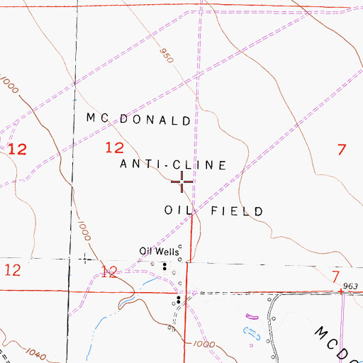 Topographic Map of McDonald Anti-Cline Oil Field, CA