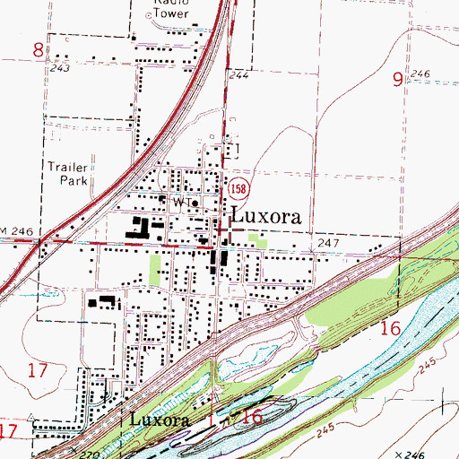 Topographic Map of Luxora Post Office, AR