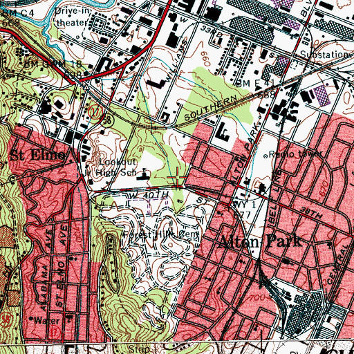 Topographic Map of South Chattanooga Post Office, TN