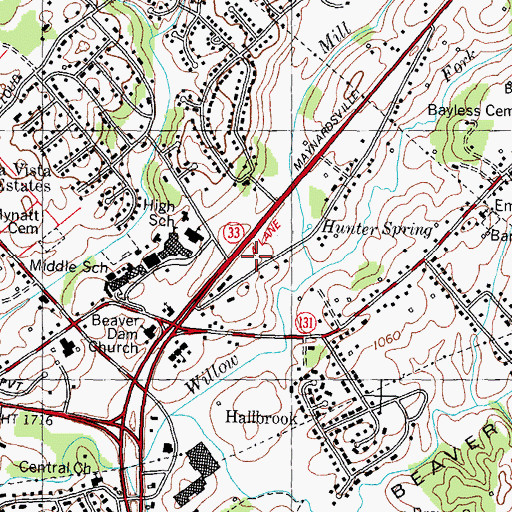 Topographic Map of Halls Station Post Office, TN
