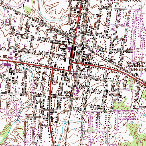 Topographic Map of Martin Post Office, TN