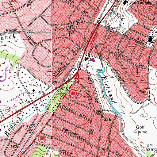 Topographic Map of Belle Meade Post Office, TN