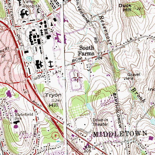 Topographic Map of Calvary Cemetery, CT