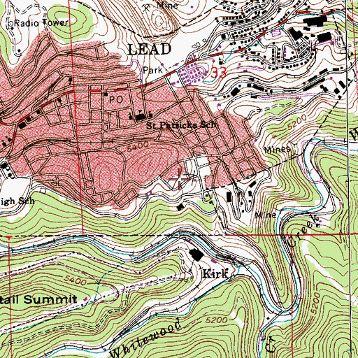 Topographic Map of South Lead Cemetery, SD