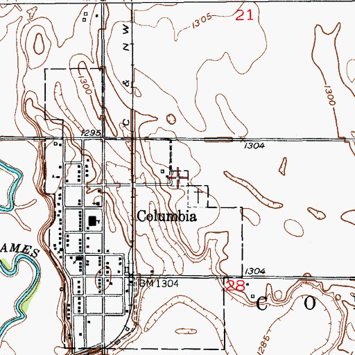 Topographic Map of Columbia Catholic Cemetery, SD