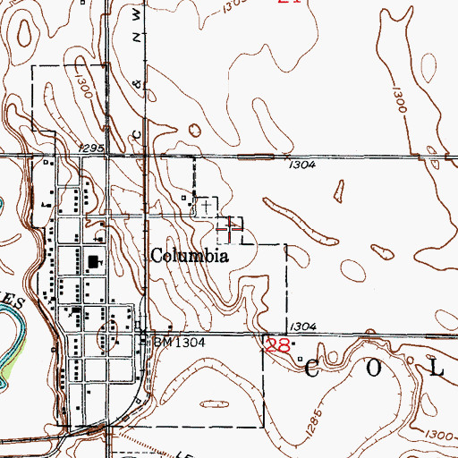 Topographic Map of Columbia City Cemetery, SD