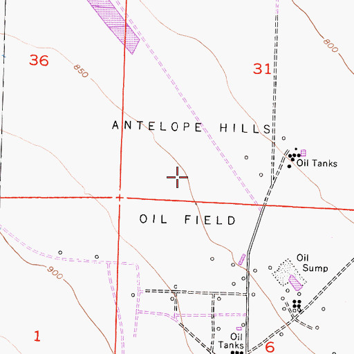 Topographic Map of Antelope Hills Oil Field, CA