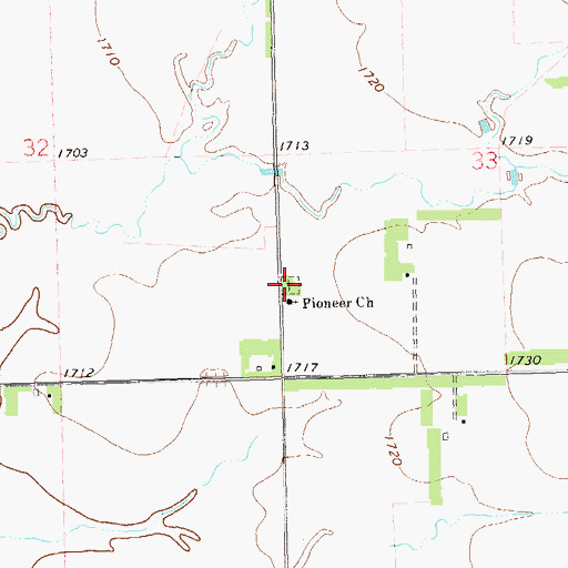 Topographic Map of Pioneer Lutheran Cemetery, SD