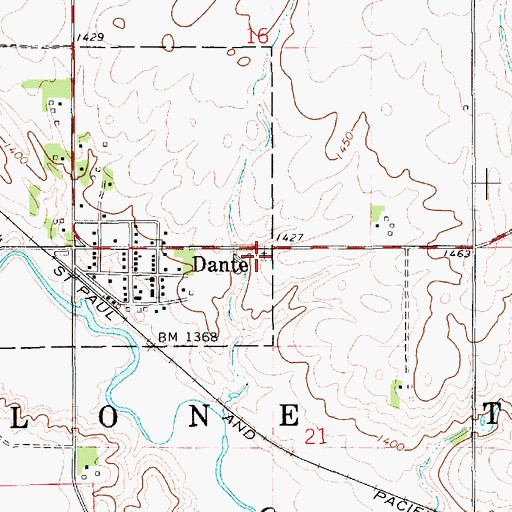 Topographic Map of Saint Mary's Catholic Cemetery, SD