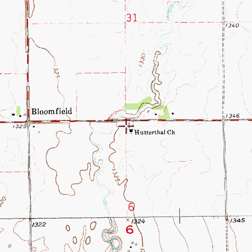 Topographic Map of Prairie Bible Church Cemetery, SD