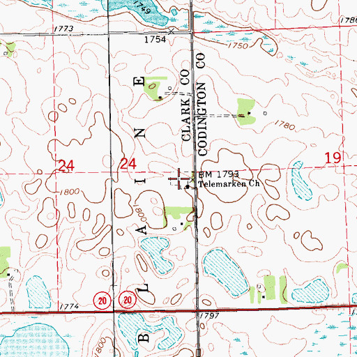 Topographic Map of Telemarken Lutheran Cemetery, SD
