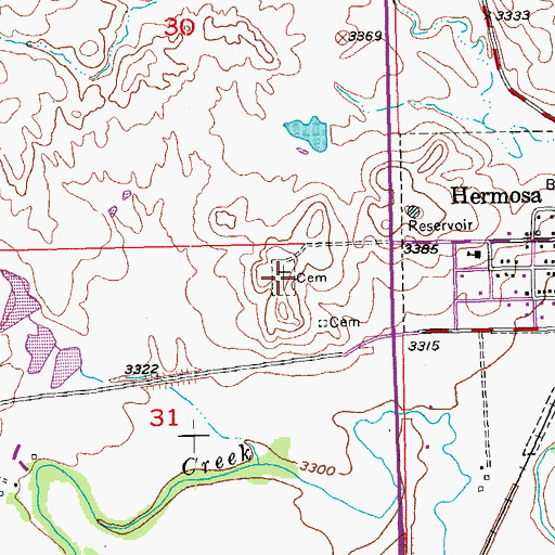 Topographic Map of Highland Park Cemetery, SD