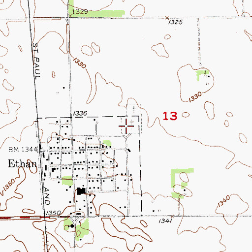 Topographic Map of Ethan Hillcrest Cemetery, SD