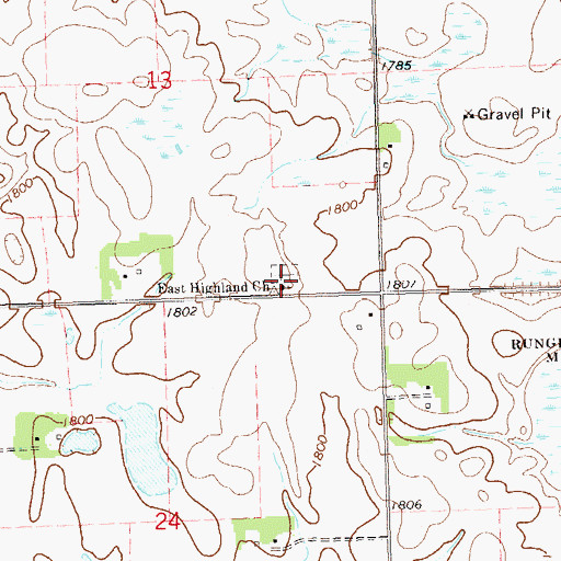 Topographic Map of East Highland Lutheran Cemetery, SD