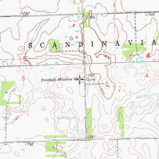 Topographic Map of Swedish Mission Church Cemetery, SD