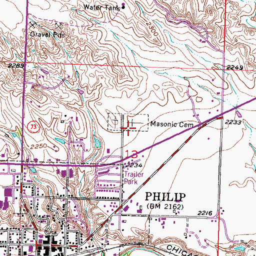 Topographic Map of Masonic Cemetery, SD