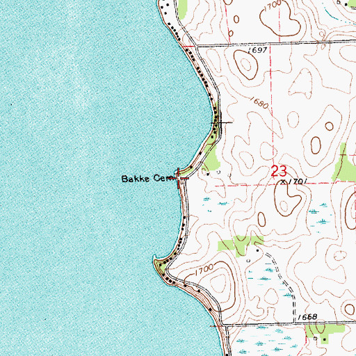 Topographic Map of Bakke Cemetery, SD