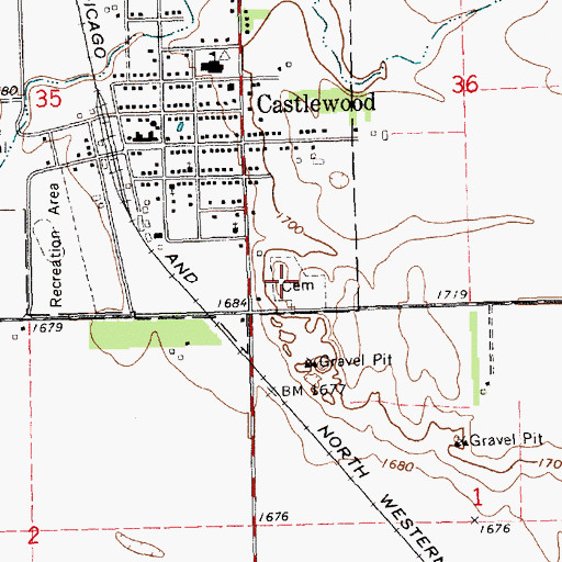 Topographic Map of Castlewood Cemetery, SD