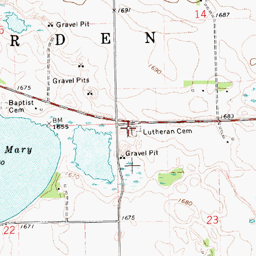 Topographic Map of Trinity Lutheran Cemetery, SD