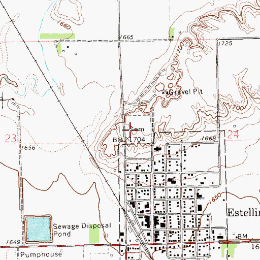 Topographic Map of Estelline City Cemetery, SD