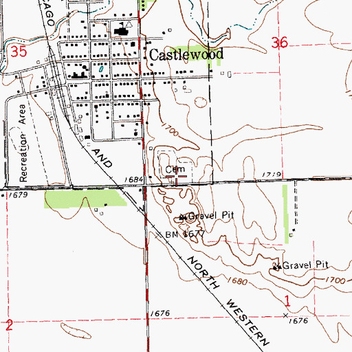 Topographic Map of Saint John's Catholic Cemetery, SD