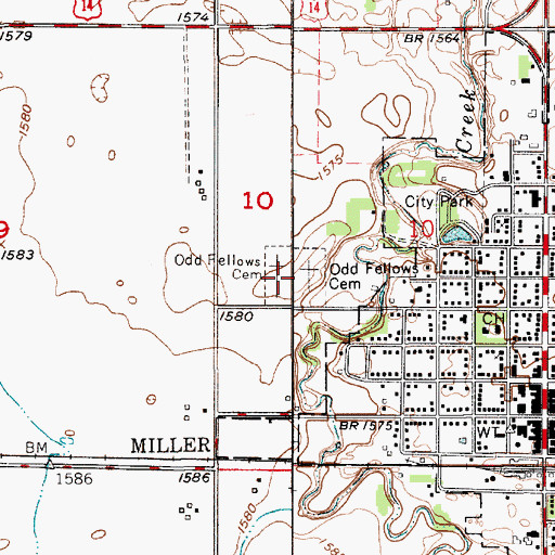 Topographic Map of IOOF Hillcrest Cemetery, SD