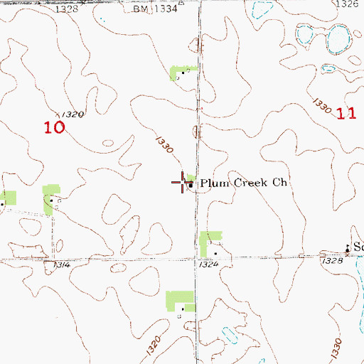 Topographic Map of Plum Creek Baptist Cemetery, SD