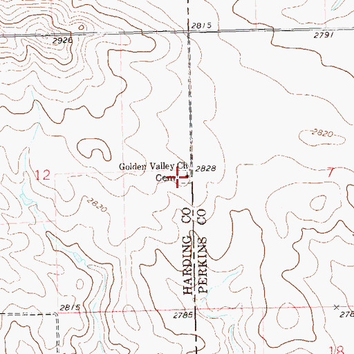 Topographic Map of Golden Valley Cemetery, SD