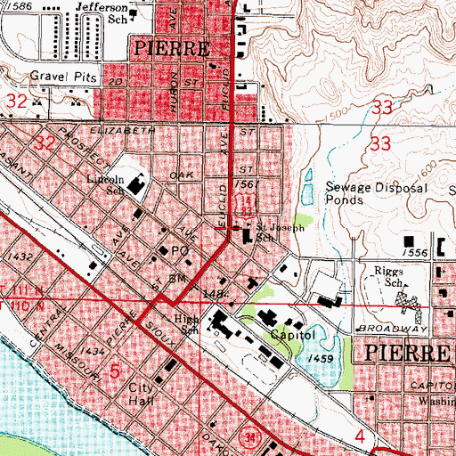 Topographic Map of Saint Peter and Paul Catholic Church Cemetery, SD