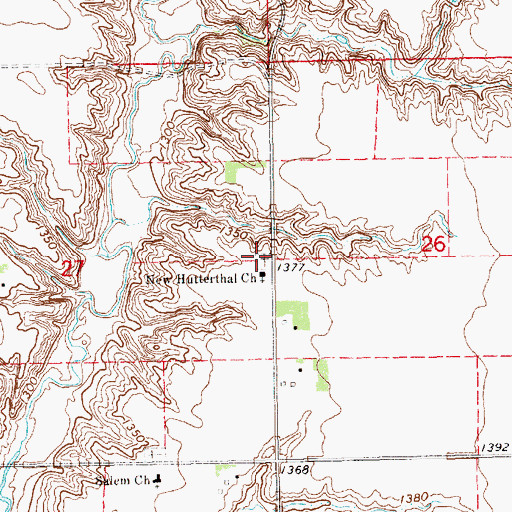 Topographic Map of Neu Hutterthal Mennonite Cemetery, SD