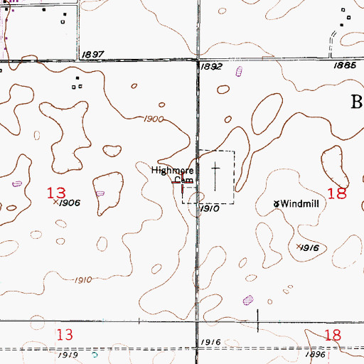 Topographic Map of Saint Mary's Catholic Cemetery, SD