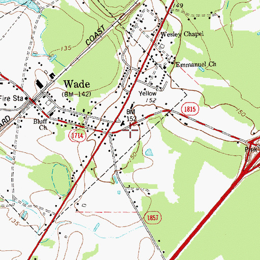 Topographic Map of Wade Post Office, NC