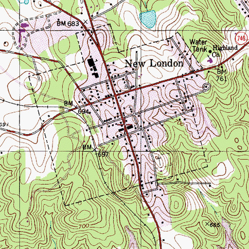 Topographic Map of New London Post Office, NC