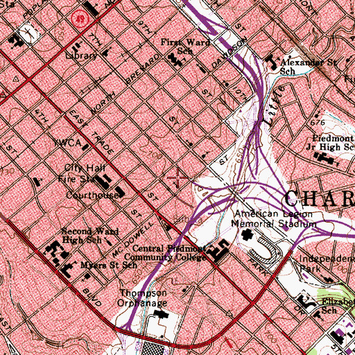 Topographic Map of Charlotte Post Office, NC
