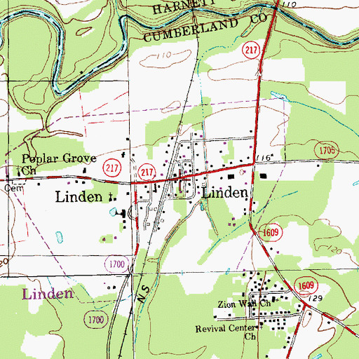 Topographic Map of Linden Post Office, NC