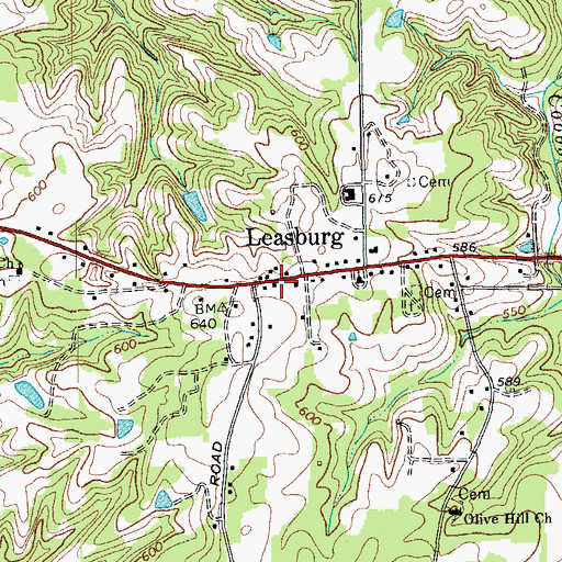 Topographic Map of Leasburg Post Office, NC