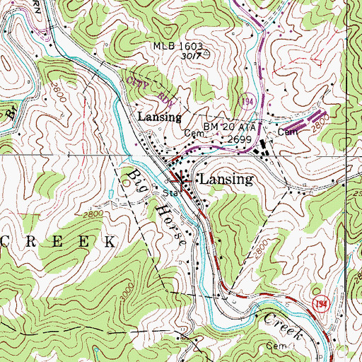 Topographic Map of Lansing Post Office, NC