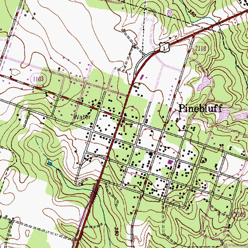 Topographic Map of Pinebluff Post Office, NC