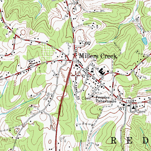 Topographic Map of Millers Creek Post Office, NC