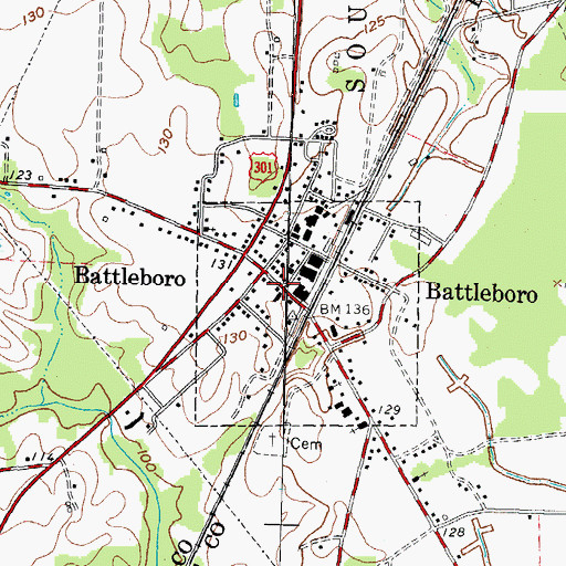 Topographic Map of Battleboro Post Office, NC