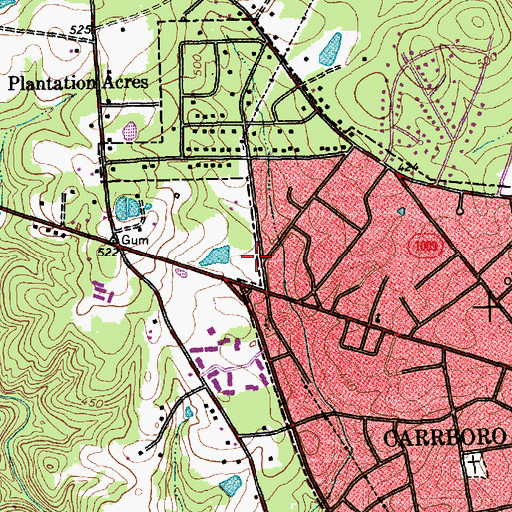 Topographic Map of Carrboro Post Office, NC