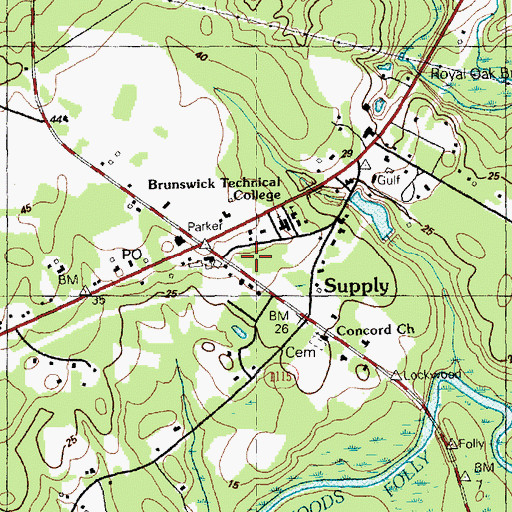 Topographic Map of Supply Post Office, NC
