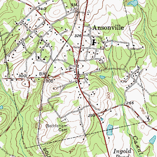 Topographic Map of Ansonville Post Office, NC