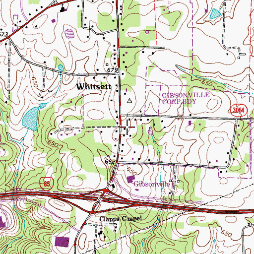 Topographic Map of Whitsett Post Office, NC