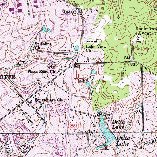 Topographic Map of Plaza Charlotte Post Office, NC