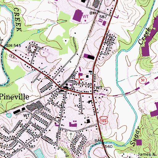 Topographic Map of Pineville Post Office, NC