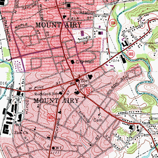 Topographic Map of Mount Airy Post Office, NC