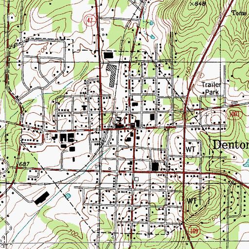 Topographic Map of Denton Post Office, NC