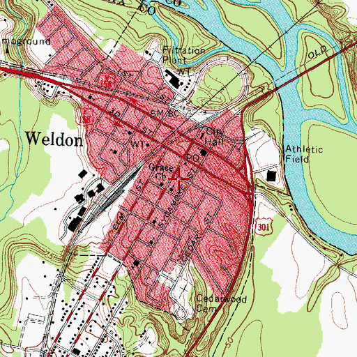 Topographic Map of Weldon Post Office, NC
