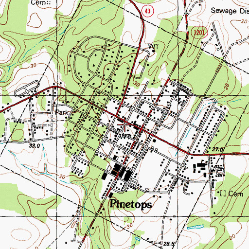 Topographic Map of Pinetops Post Office, NC